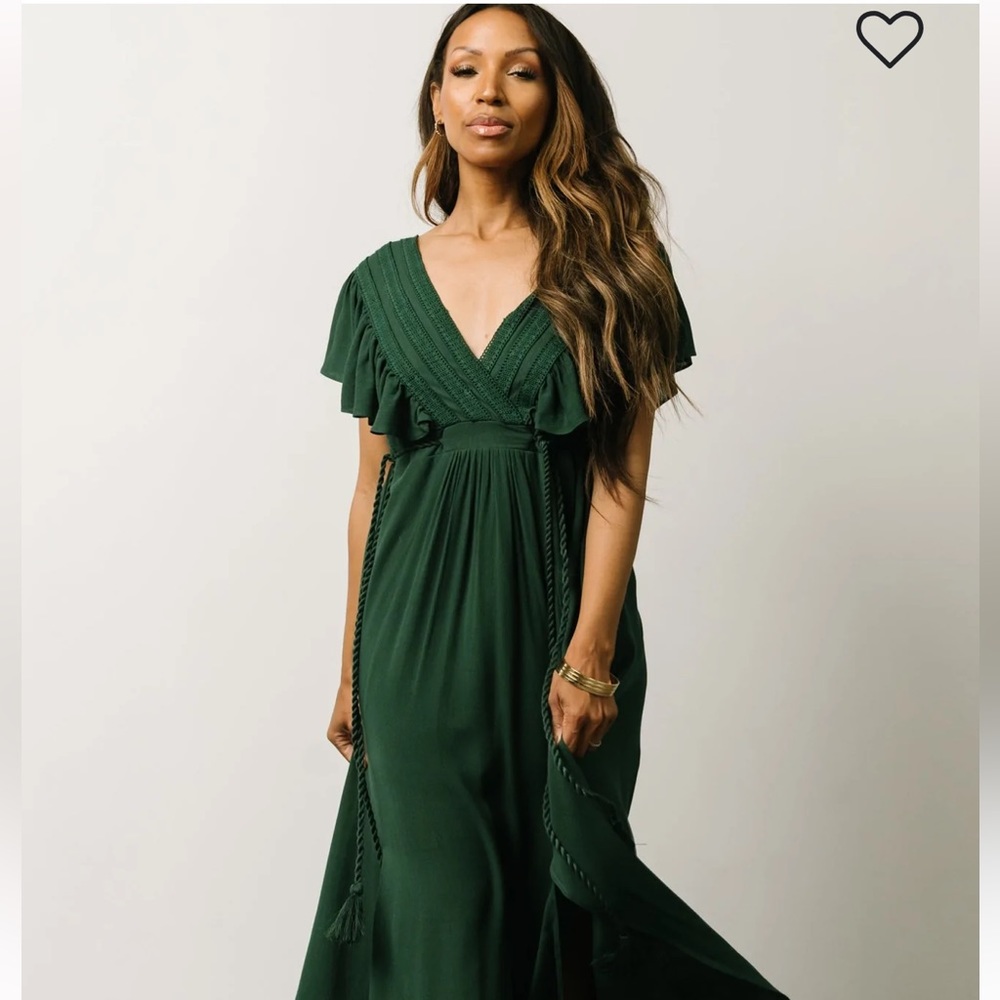 Baltic Born Jennifer Deep V Maxi Dress- Color Dark/Army Green Size M